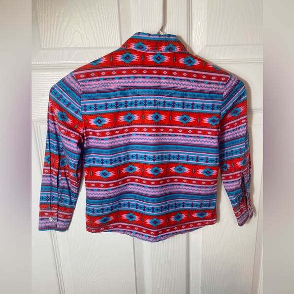 Panhandle Western Pearl Snap Red & Turqouise Aztec print girls xs - Picture 3 of 5